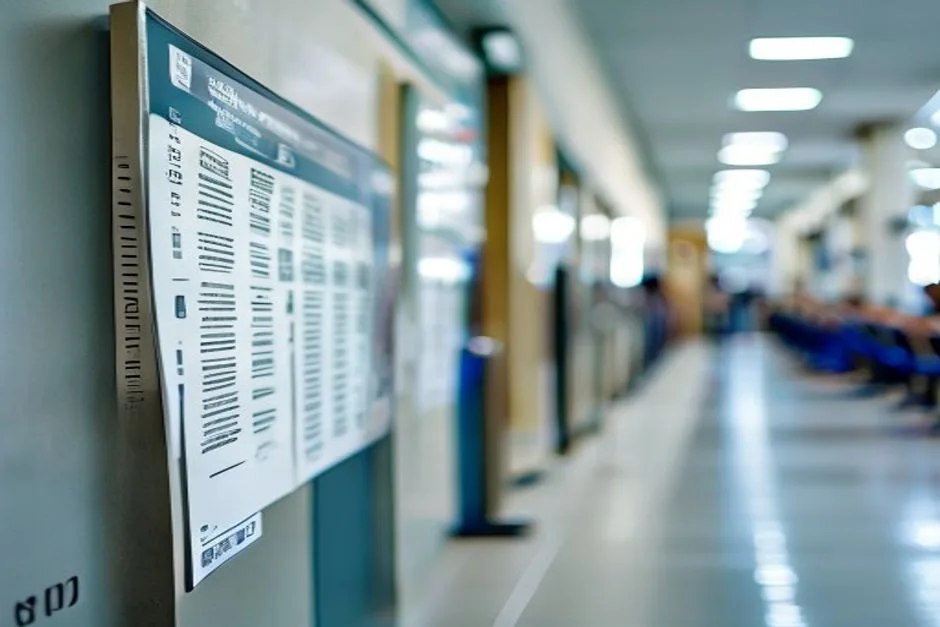 A numbered-ticket queue display in a waiting hall