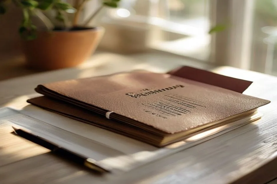 A passport, a document and a pen arranged on a desk